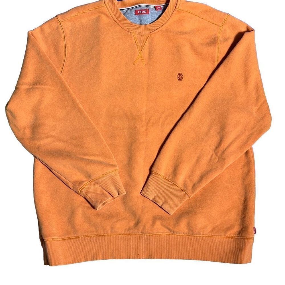 Izod Men's Pullon Sweater Long Sleeve Ribbed Hem Crewneck Cotton Orange Size XL